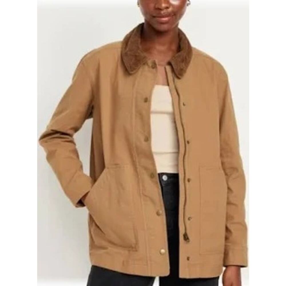 NWT Old Navy Barn Jacket Women Chore Utility Brown Corduroy Collar Fall Small